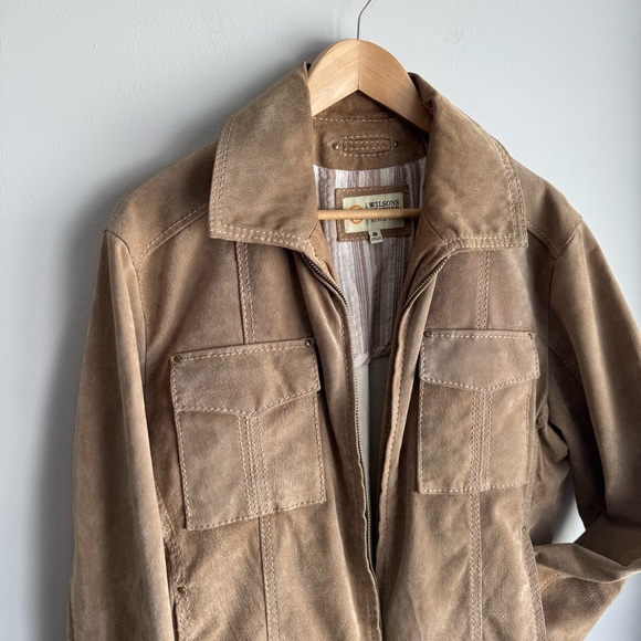 Vintage 90s Y2K Wilsons Leather Suede Jacket Womens M Tan Utility Capsule EUC - Picture 3 of 15
